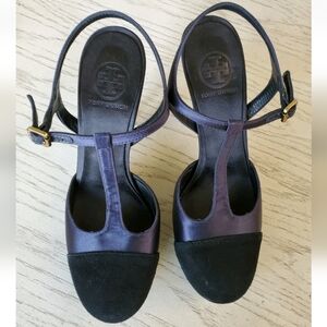 Tory Burch Mandy Navy T Strap Stilleto Sandals Size 9